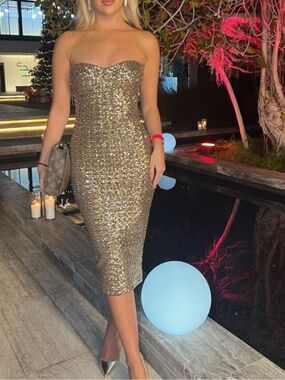 Nadine Merabi Nina Gold
Strapless Sequin Midi Dress